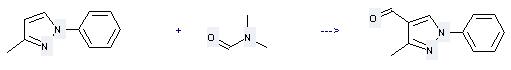 Uses of 1H-Pyrazole,3-methyl-1-phenyl- can be used to produce 3-methyl-1-phenyl-1H-pyrazole-4-carbaldehyde at the temperature of 90-100 °C